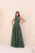 VESTIDO DE GOLA TULE TRABALHADO VESTIDO DE FESTA PETRA FINA VERDE OLIVA P